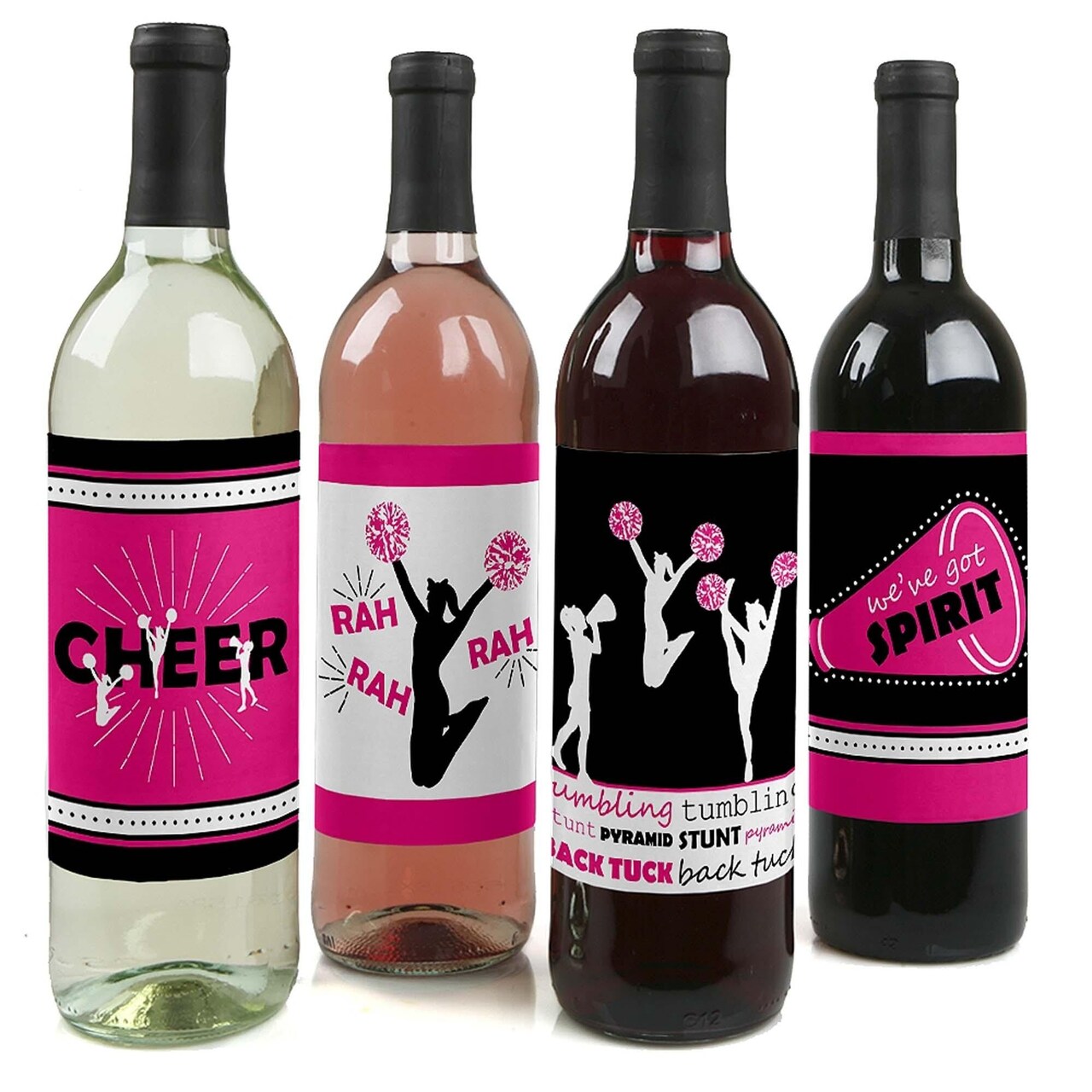 Big Dot of Happiness We've Got Spirit - Cheerleading - Birthday Party or Cheer Party Decor for Women and Men - Wine Bottle Label Stickers - Set of 4
